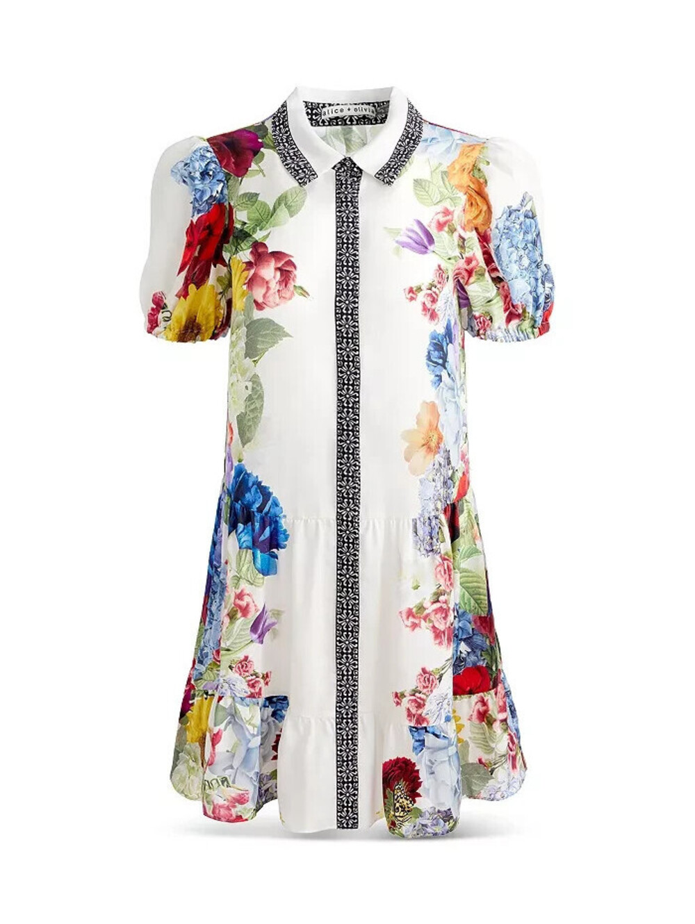 NEW, Alice + Olivia Claire Short Sleeved Tiered Dress Size S #MD2118